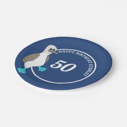 Cartoon Blue Footed Booby Bird Party Pappteller (Schrägansicht)