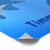 Cartoon Blue Jumping Dolphin Ribbon Kindergeburtst Poster (Ecke)