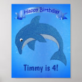 Cartoon Blue Jumping Dolphin Ribbon Kindergeburtst Poster (Vorne)
