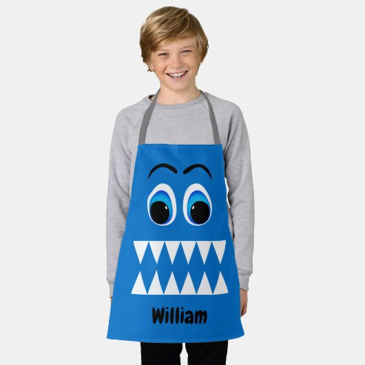 Cartoon Blue Monster Funny Face Schürze (Getragen)