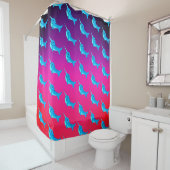 Cartoon blue narwhals pattern on Navy Blue Duschvorhang (Beispiel)