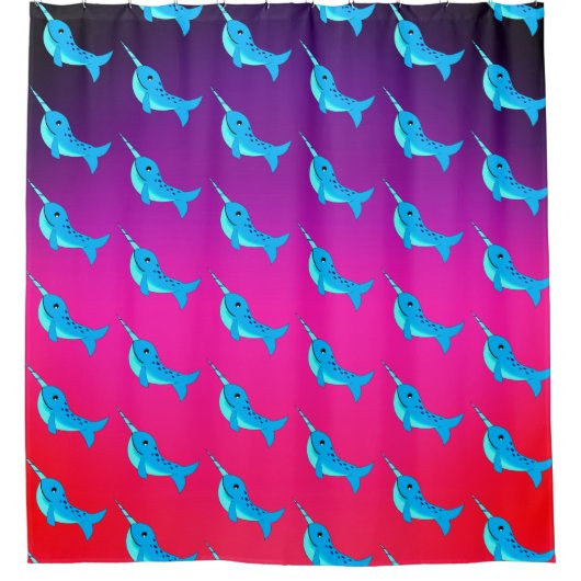 Cartoon blue narwhals pattern on Navy Blue Duschvorhang (Vorderseite)