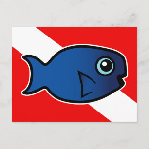 Cartoon Blue Parrotfish Tauchflagge Postkarte