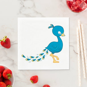 Cartoon Blue Peacock Bird Serviette