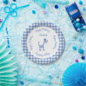 Cartoon Blue Poodle Posh Paws Gingham Geburtstag Pappteller (Party)
