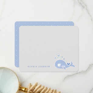 Cartoon Blue Pregnant Whale Boy Twins Baby Dusche Dankeskarte