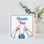 Cartoon Blue & Red Bowling Kinder 6. Geburtstag Dankeskarte (Stehend Vorderseite)