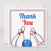 Cartoon Blue & Red Bowling Kinder 6. Geburtstag Dankeskarte (Vorderseite)