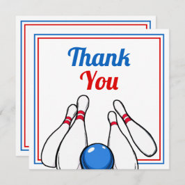 Cartoon Blue & Red Bowling Kinder 6. Geburtstag Dankeskarte