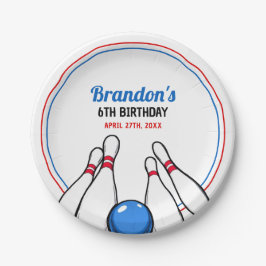 Cartoon Blue & Red Bowling Kinder 6. Geburtstag Pappteller
