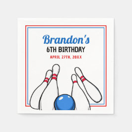 Cartoon Blue & Red Bowling Kinder 6. Geburtstag Serviette