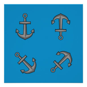 Cartoon Boat Anchor Set Poster