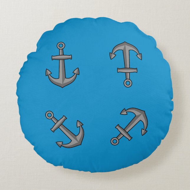Cartoon Boat Anchor Set Rundes Kissen (Vorderseite)