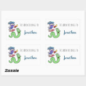 Cartoon Bookworm Buchzeichen mit Individuelle Name Rechteckiger Aufkleber (Blatt)