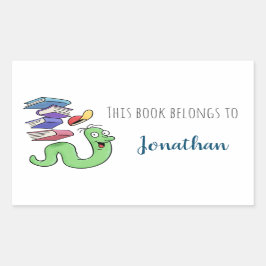 Cartoon Bookworm Buchzeichen mit Individuelle Name Rechteckiger Aufkleber