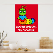 Cartoon Bookworm mit Buch und Brille Poster (Küche)