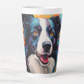 Cartoon Border Collie im Garten Latte Tasse (Vorderseite)