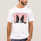 Cartoon Boston Terrier am Fenster T-Shirt (Vorderseite)