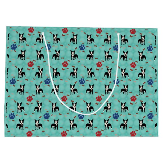 Cartoon Boston Terrier Große Geschenktüte (Rückseite)