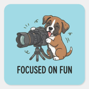 Cartoon-Boxer-Welpe Kreative Fotografie Blaue Kuns Quadratischer Aufkleber