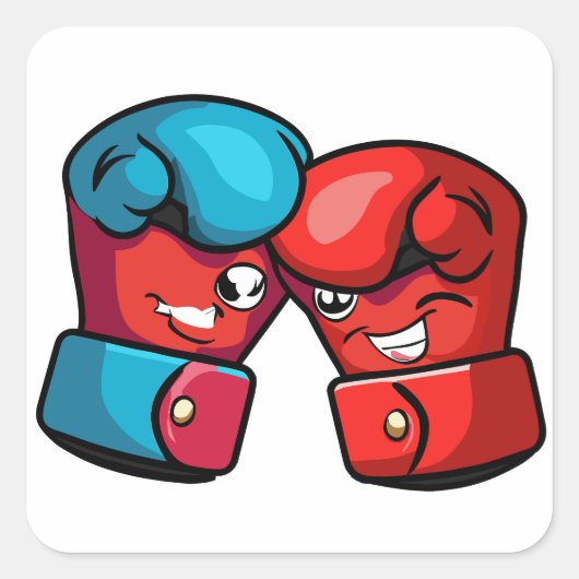 Cartoon Boxhandschuhe Quadratischer Aufkleber (Vorderseite)