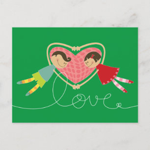 Cartoon Boy and Girl Loopy Liebe Foto Valentine Postkarte