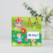 Cartoon Boy Baby Dusche Einladung (Stehend Vorderseite)