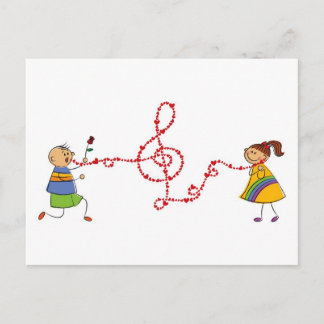 Cartoon Boy Girl Niedliche Liebe Song Serenade Vor Postkarte