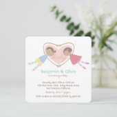 Cartoon Boy Hearts Girl Liebe Paare Kinderdusche Einladung (Stehend Vorderseite)