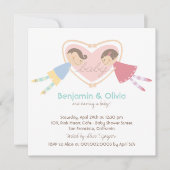 Cartoon Boy Hearts Girl Liebe Paare Kinderdusche Einladung (Vorderseite)