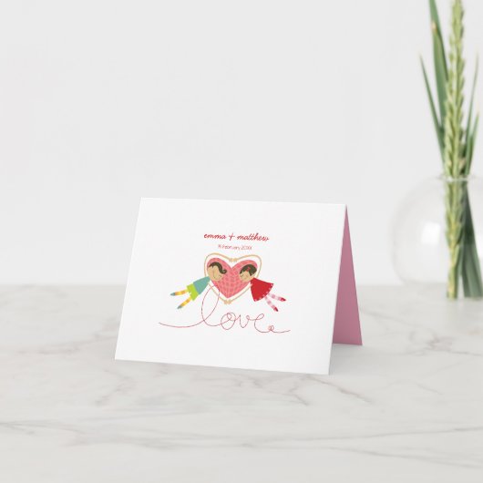 Cartoon Boy Hearts Girl Loopy Liebe Niedlich Viele Dankeskarte (Vorderseite)