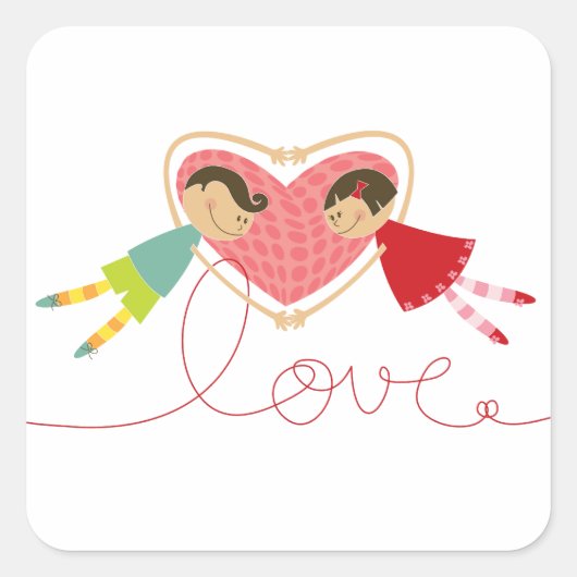 Cartoon Boy Hearts Girl Valentine's Day Sticker (Vorderseite)