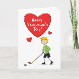 Cartoon Boy Hockey Valentines Card Feiertagskarte