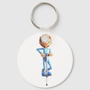 Cartoon Boy on a Pogo Stick Schlüsselanhänger