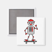 Cartoon Boy Robot auf Skateboard Magnet (Vorderseite/Rückseite)