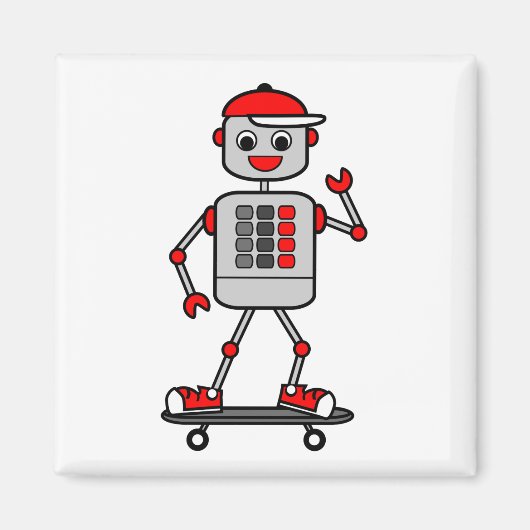 Cartoon Boy Robot auf Skateboard Magnet (Vorne)