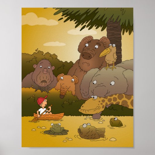 Cartoon Boy Tropical Jungle Animal Poster (Vorne)