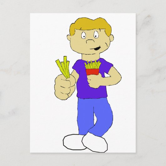 Cartoon Boy With French Fries Postkarte (Vorderseite)