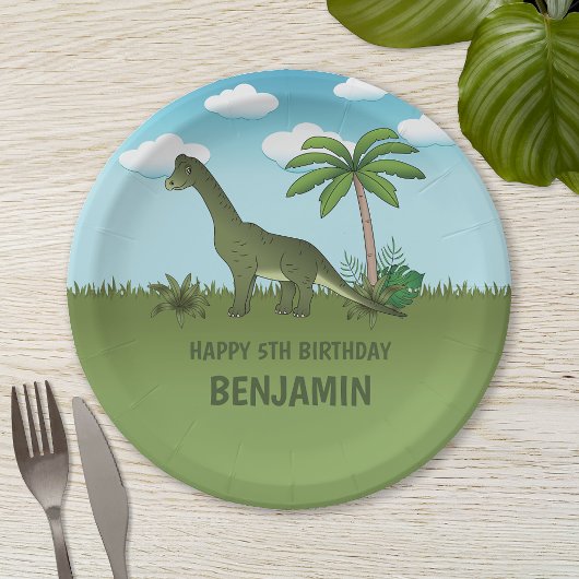 Cartoon Brachiosaurus Dinosaurier Kid's Geburtstag Pappteller