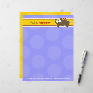 Cartoon Brauner Bär Lila Dots Spaß Kinder Briefkopf