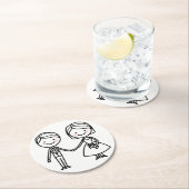 Cartoon Braut & Groom Schwarz und Weiß Hochzeit Runder Pappuntersetzer (Vor Ort)
