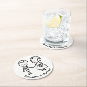 Cartoon Braut & Groom Schwarz und Weiß Hochzeit Runder Pappuntersetzer (Vor Ort)