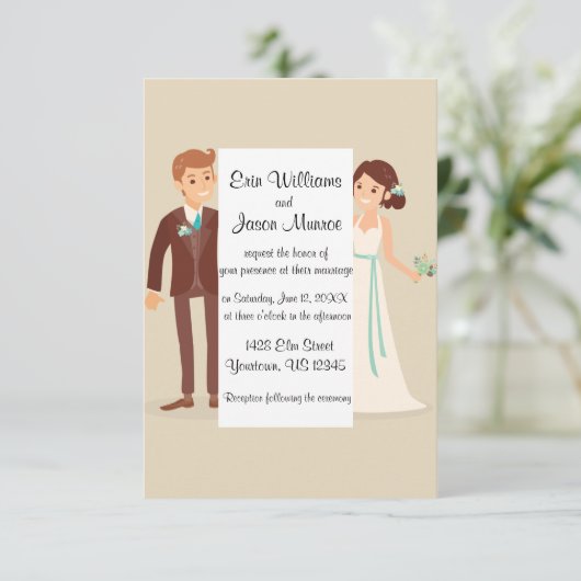 Cartoon-Braut und Bräutigam Einladung (Stehend Vorderseite)