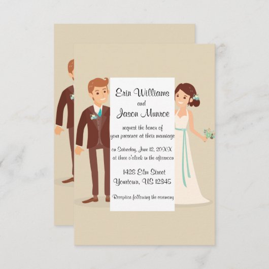 Cartoon-Braut und Bräutigam Einladung (Vorne/Hinten)