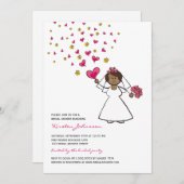 Cartoon Bride Fuchsia Herz Blume Brautparty Einladung (Vorne/Hinten)