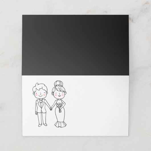 Cartoon Bride Groom Black Wedding Party Platzkarte (Außenseite Aufgefaltet)