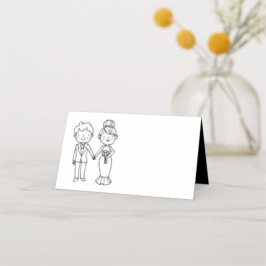 Cartoon Bride Groom Black Wedding Party Platzkarte (Vorderseite)
