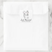 Cartoon Bride Groom Black White Just Married Quadratischer Aufkleber (Tasche)