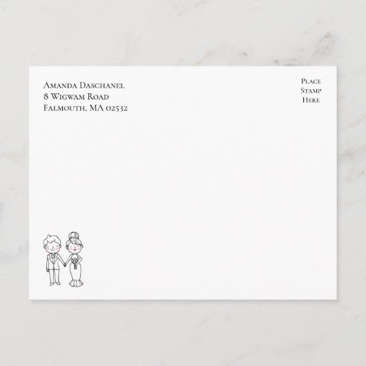 Cartoon Bride Groom Just Married Wedding Ankündigungspostkarte (Rückseite)