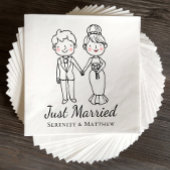 Cartoon Bride Groom Just Married Wedding Napkins Serviette